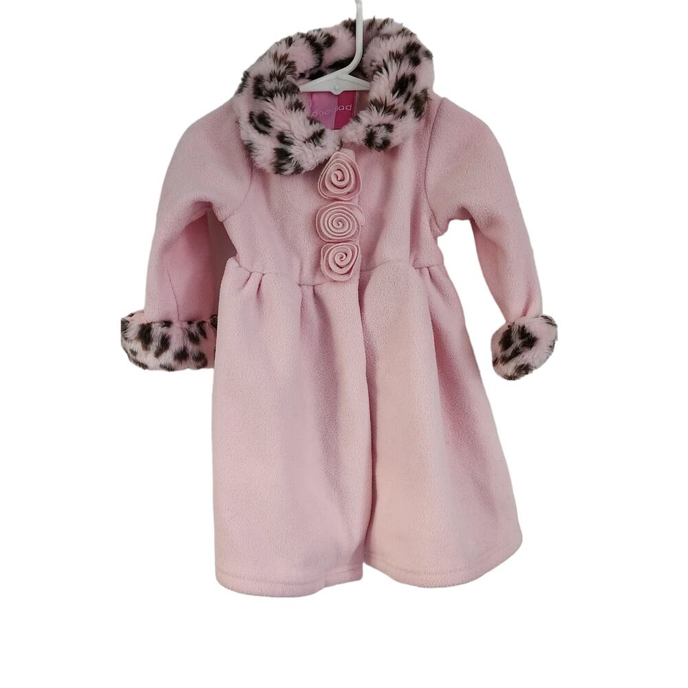 Good Lad Fleece Coat Jacket Leopard Print Fur Trim Pink Girls Size‎ 18 Months